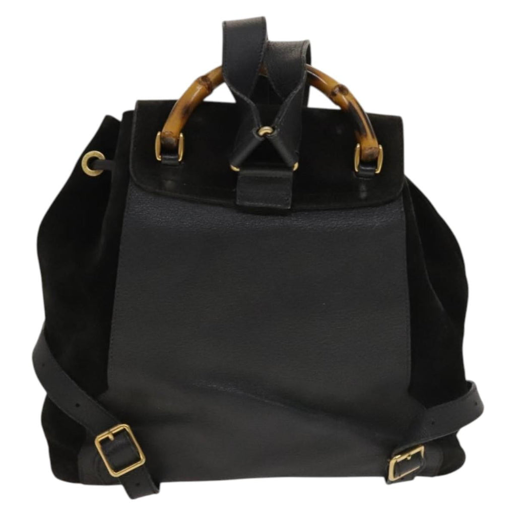 Gucci Vintage Bamboo Backpack Suede And Leather Black Suede Backpack Bag (Authentic  )