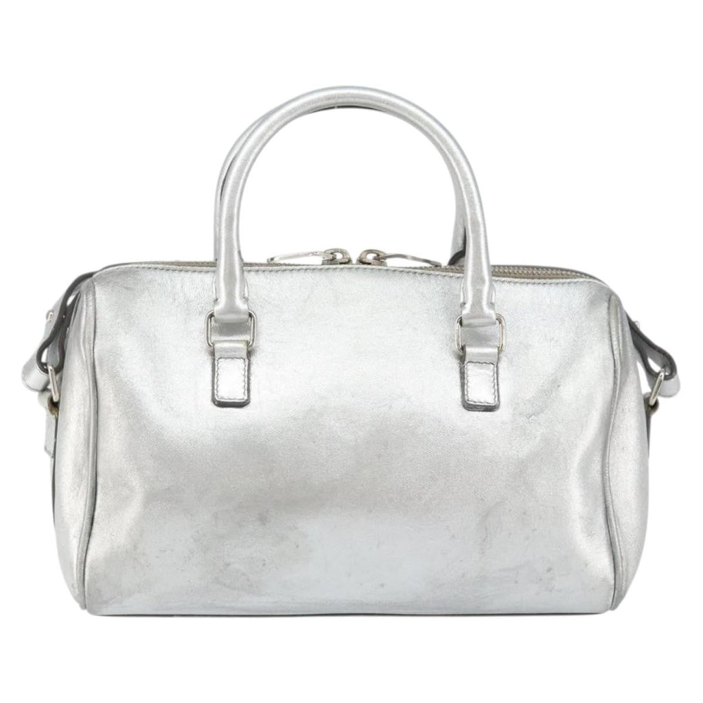 Saint Laurent Classic Duffle Bag Leather Silver Leather Handbag (Authentic  )