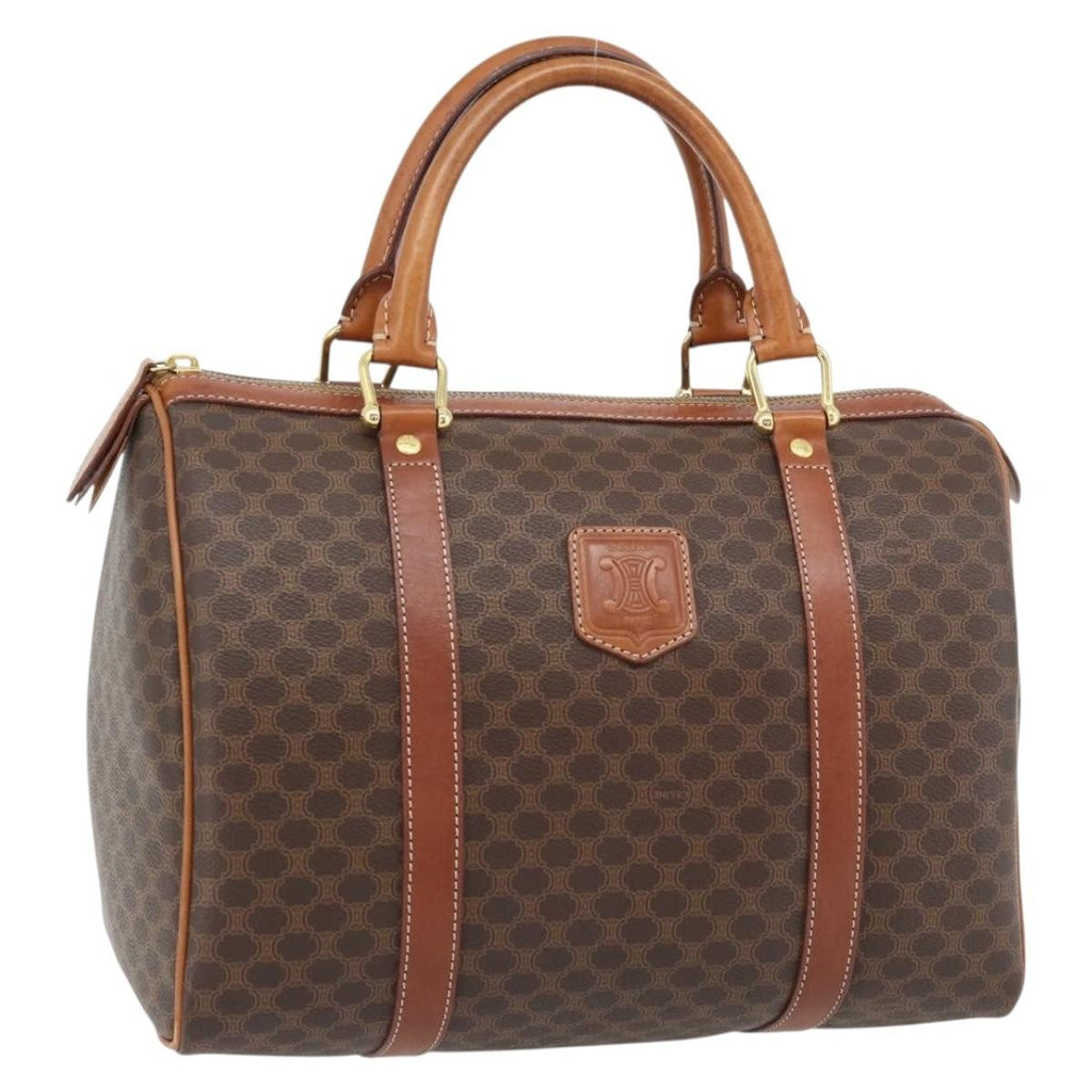 Celine Vintage Macadam Boston Bag Canvas And Leather Brown Pvc Handbag ( )