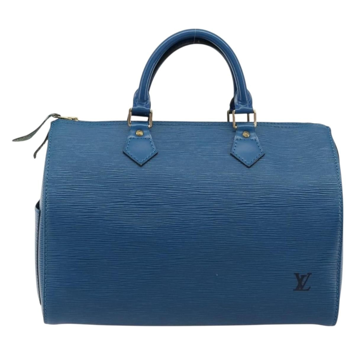Louis Vuitton Speedy Handbag Epi Leather Blue Leather Handbag ( )