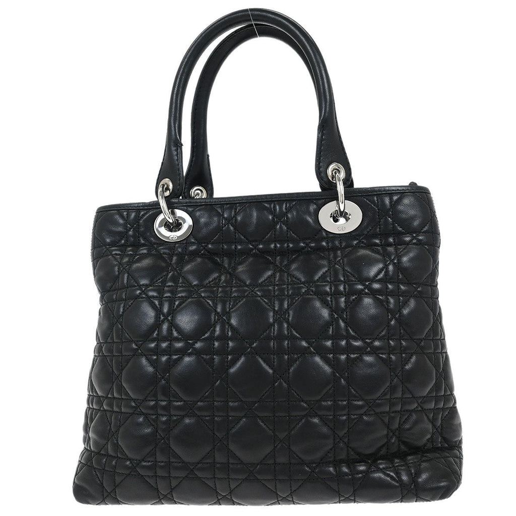 Christian Dior Vintage Lady Dior Bag Cannage Quilt Lambskin Black Leather Handbag (Authentic  )