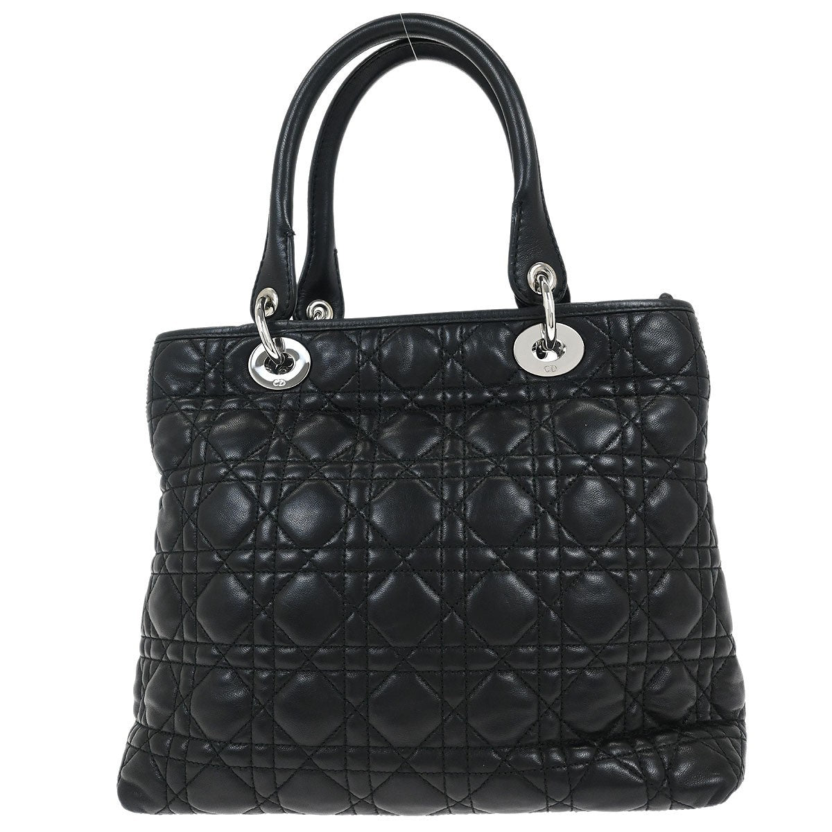 Christian Dior Vintage Lady Dior Bag Cannage Quilt Lambskin Black Leather Handbag (Authentic  )