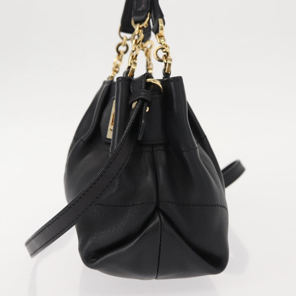 Salvatore Ferragamo W Chain Tote Leather Black Leather Handbag (Authentic  )