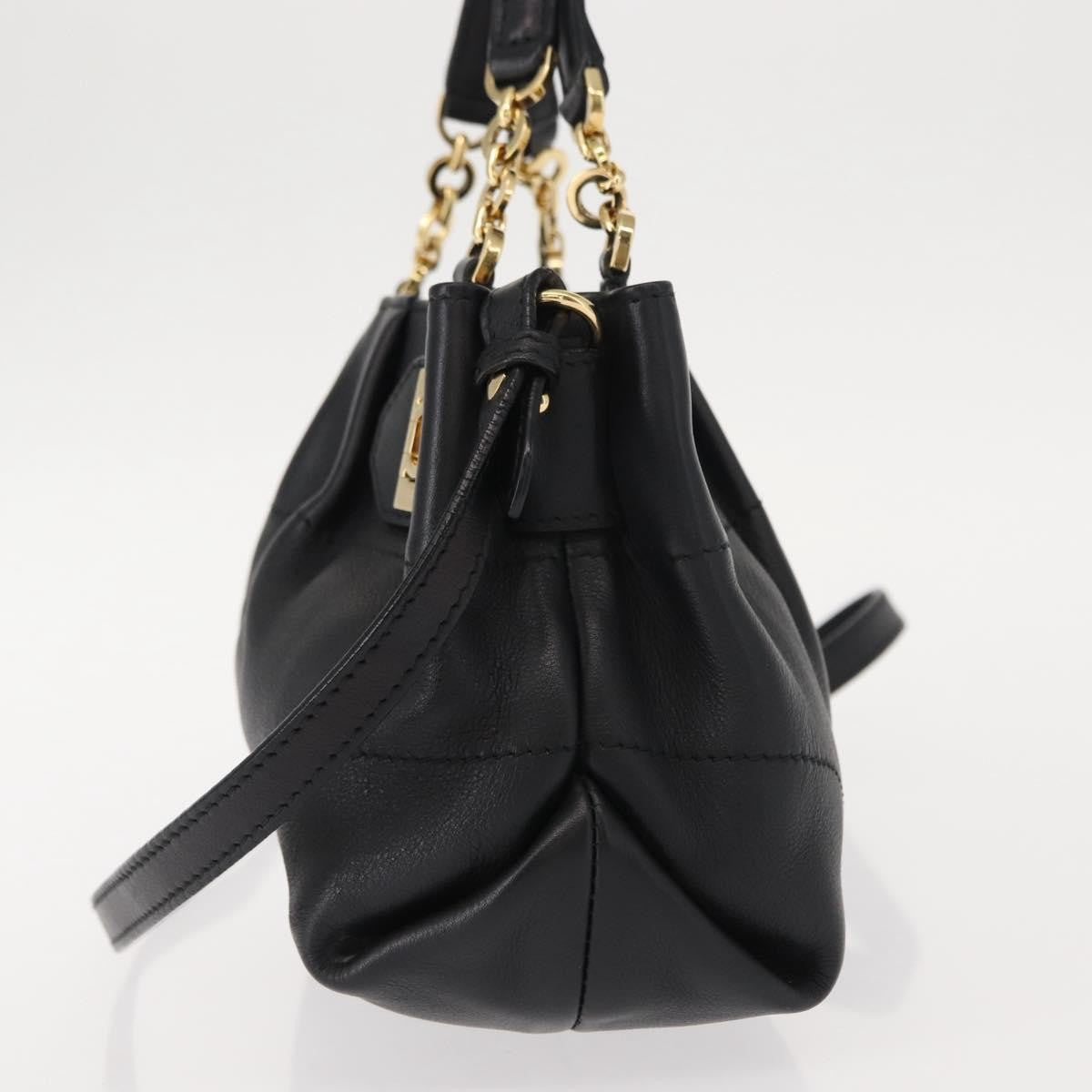 Salvatore Ferragamo W Chain Tote Leather Black Leather Handbag (Authentic  )