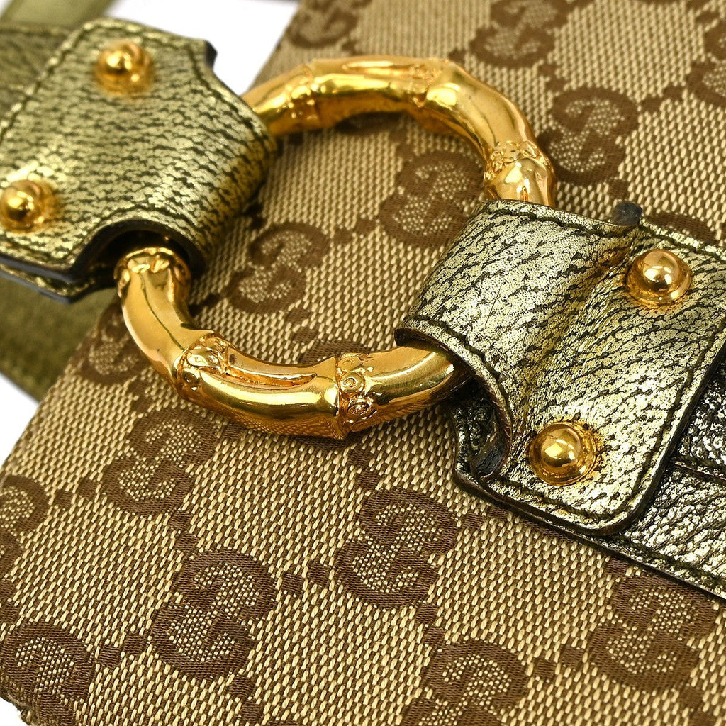 Gucci Belted Bucket Tote Gg Canvas With Leather Beige Canvas Handbag ( )