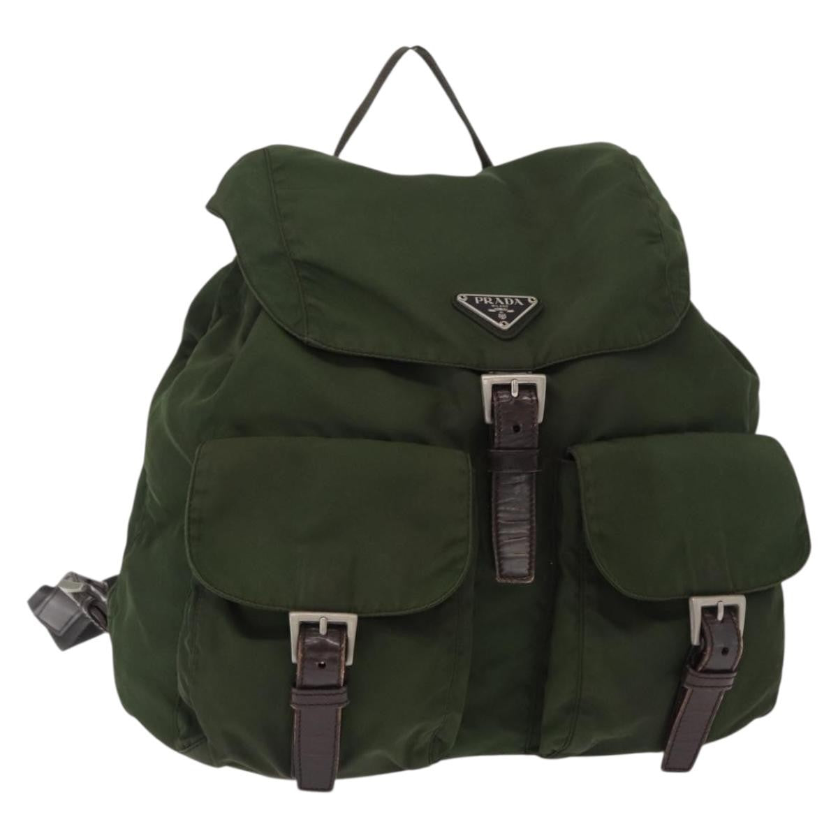 Prada Double Front Pocket Backpack Tessuto Khaki Nylon Backpack Bag (Authentic  )