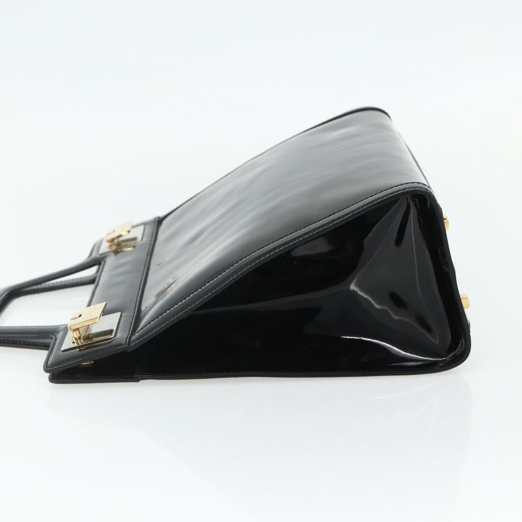 Salvatore Ferragamo Vintage Handbag Patent Leather Black Patent_Leather Handbag ( )
