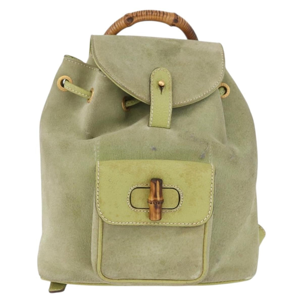 Gucci Gucci Bamboo Backpack Daim Green Suede Backpack Bag (Authentic  )