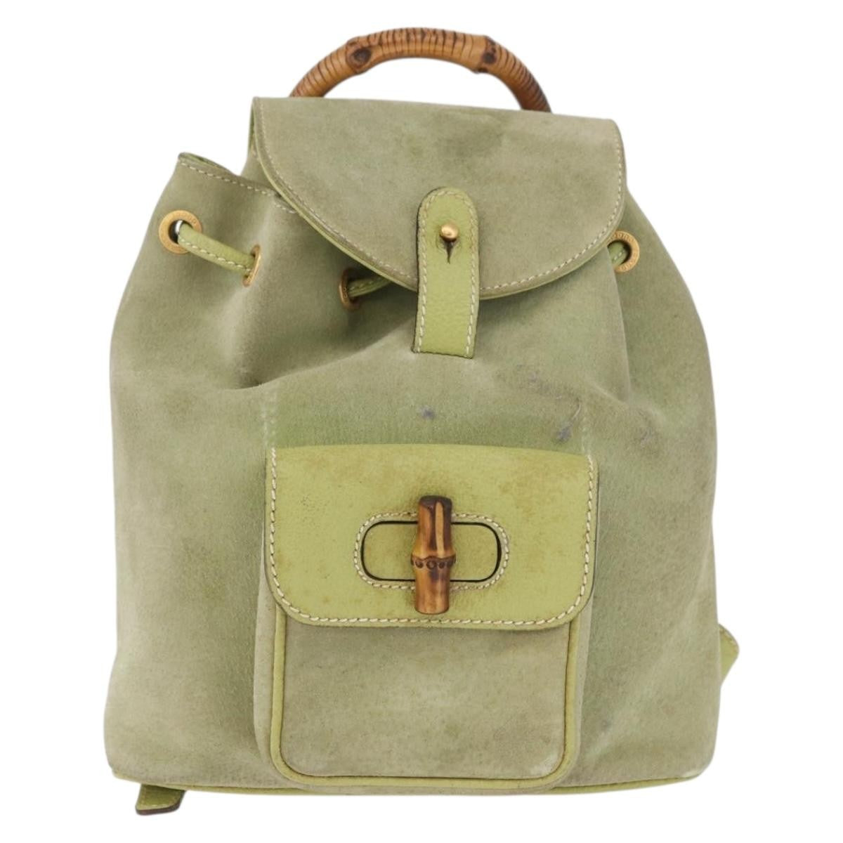 Gucci Gucci Bamboo Backpack Daim Green Suede Backpack Bag (Authentic  )