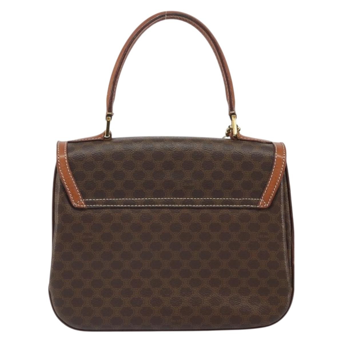 Celine Vintage Convertible Top Handle Bag Macadam Coated Canvas Brown Pvc Handbag (Authentic  )