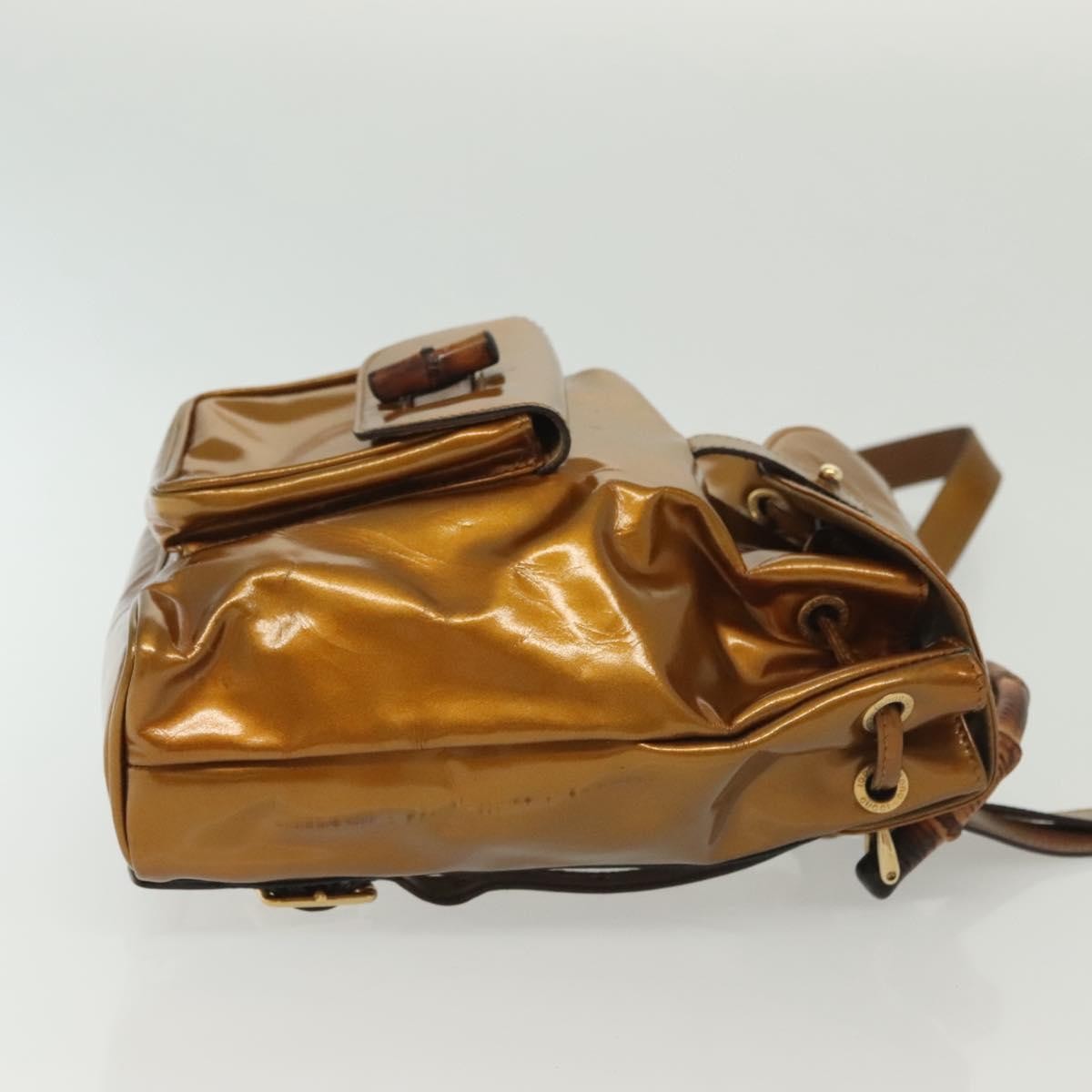 Gucci Vintage Bamboo Backpack Patent Gold Patent_Leather Bag (Authentic  )