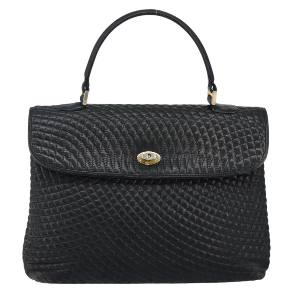 Bally Vintage Handbag Quilted Leather Black Leather Handbag (Authentic  )