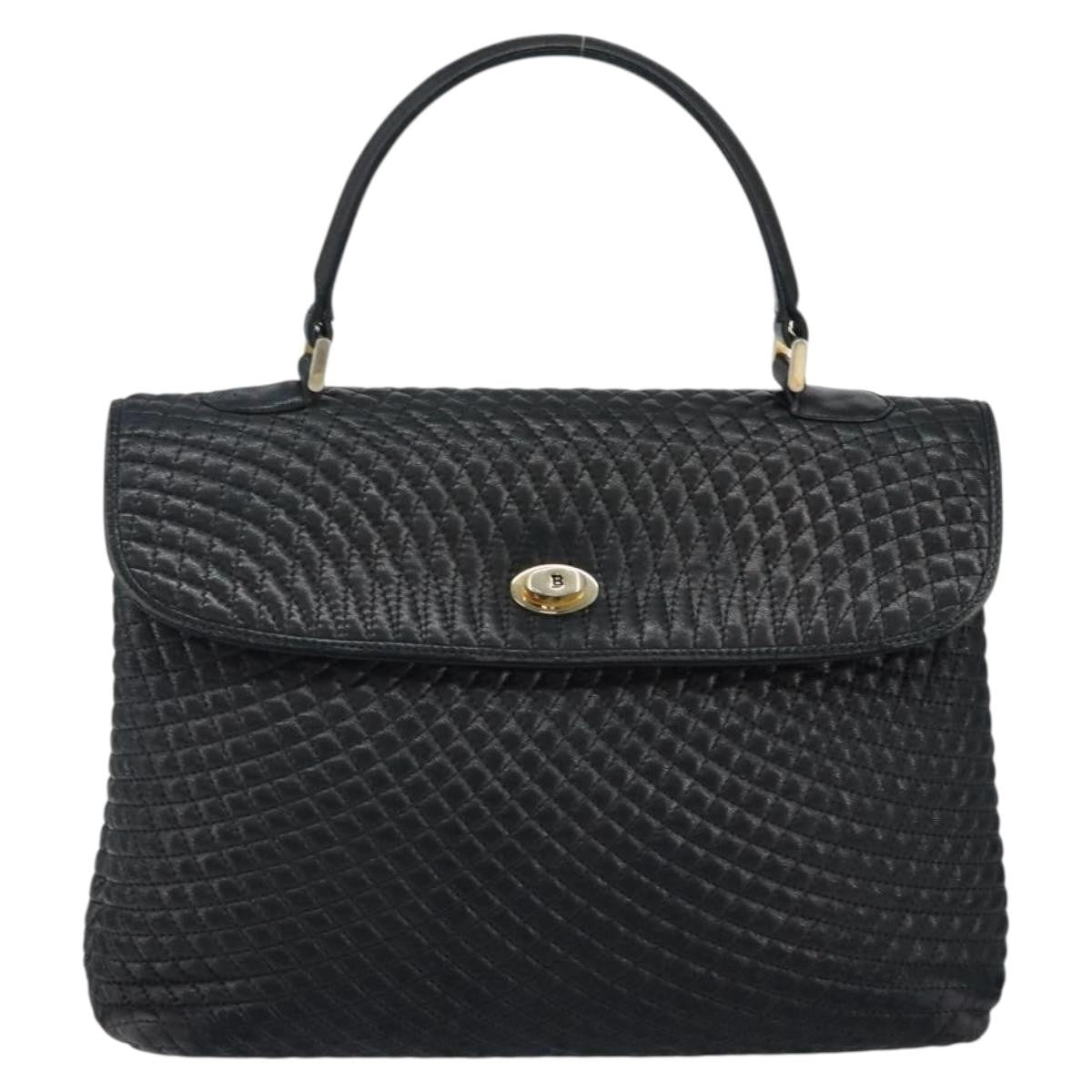 Bally Vintage Handbag Quilted Leather Black Leather Handbag (Authentic  )