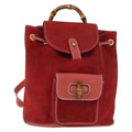 Gucci Vintage Bamboo Backpack Leather Red Leather Backpack Bag (Authentic  )