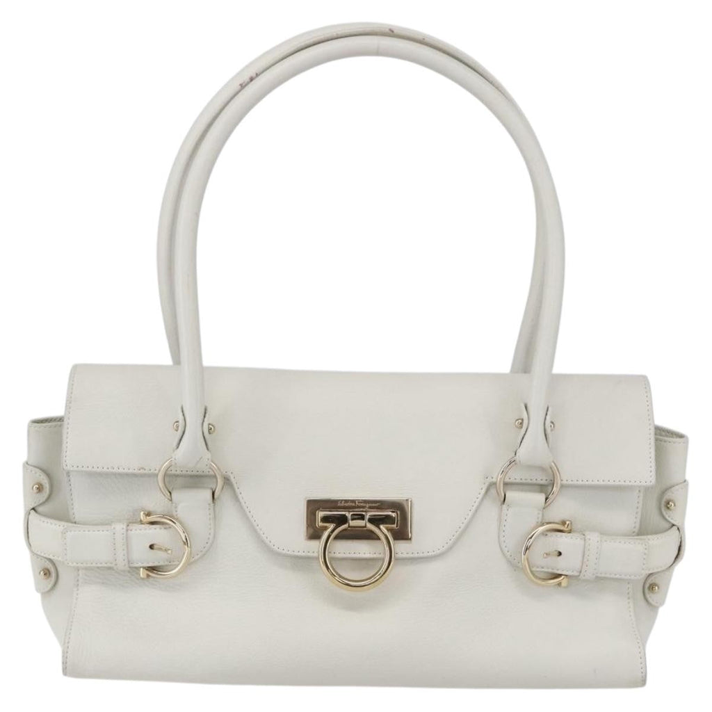 Salvatore Ferragamo Gina Satchel Leather White Leather Handbag (Authentic  )