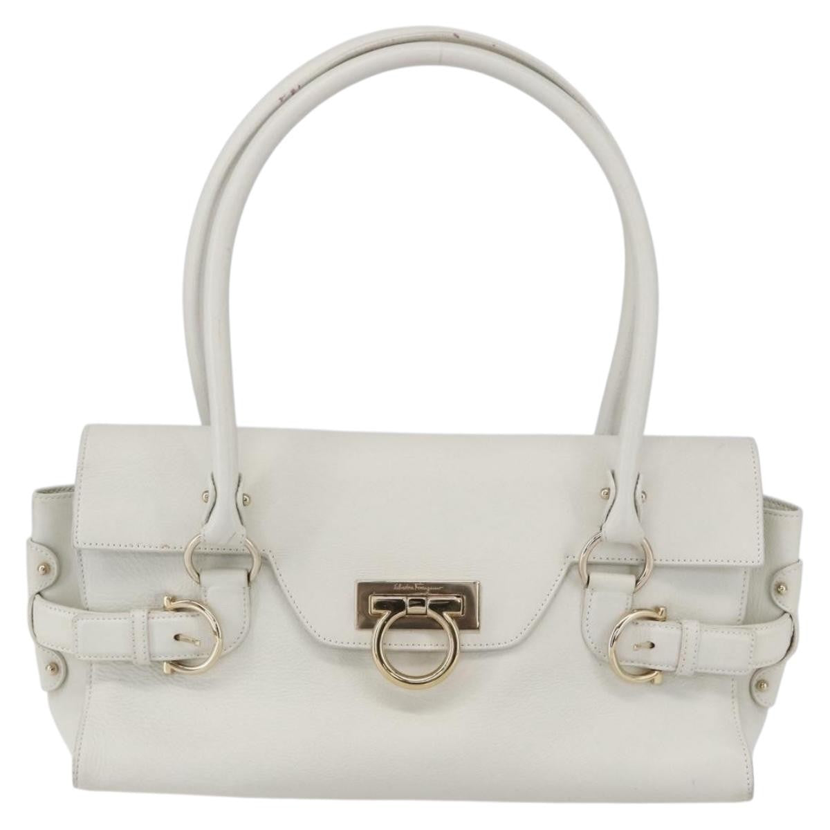 Salvatore Ferragamo Gina Satchel Leather White Leather Handbag (Authentic  )