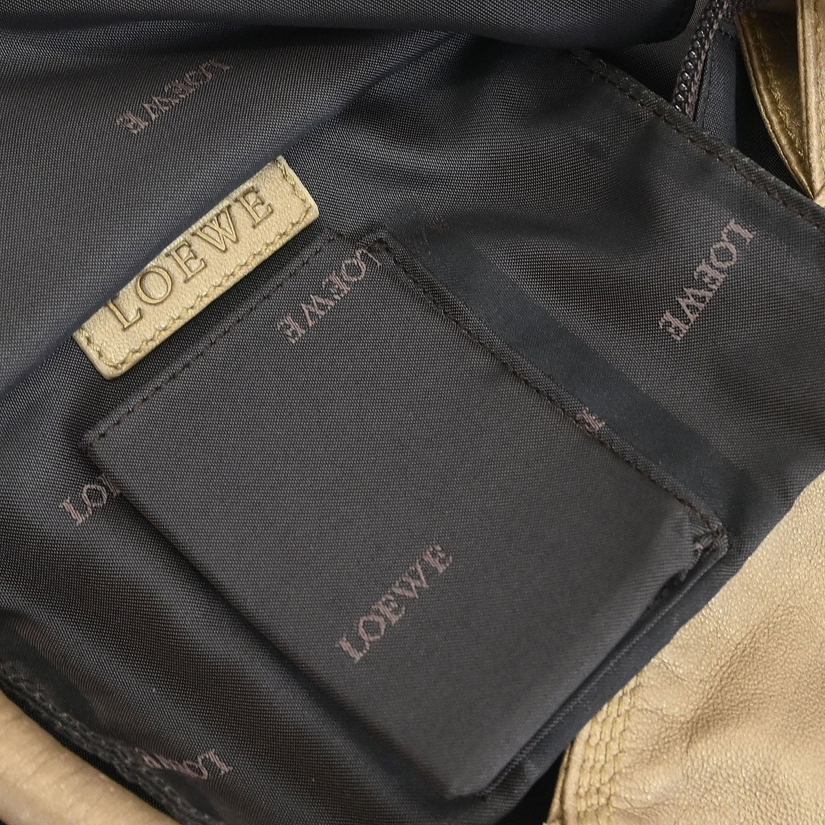 Loewe Anagram Logo Nappa Aire Hand Bag Leather Gold Leather Handbag (Authentic  )