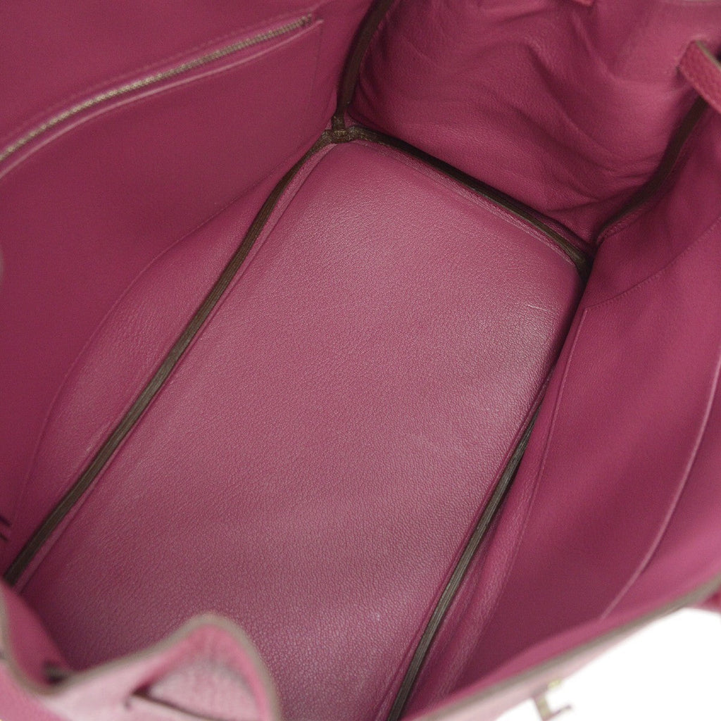 Hermes Birkin Handbag Pink Togo With Palladium Hardware Blue Leather Handbag ( )