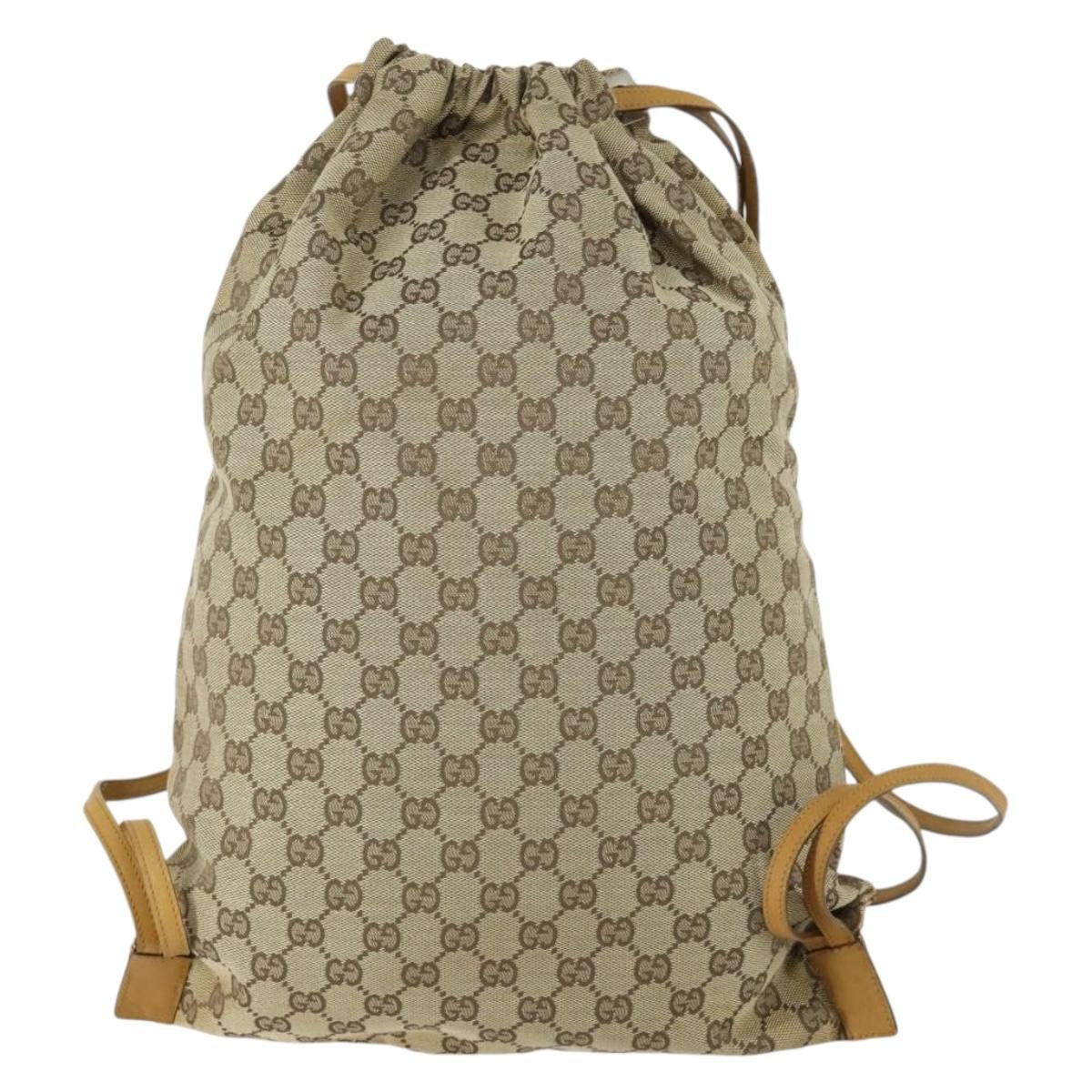 Gucci Drawstring Backpack Gg Canvas Beige Canvas Backpack Bag (Authentic  )
