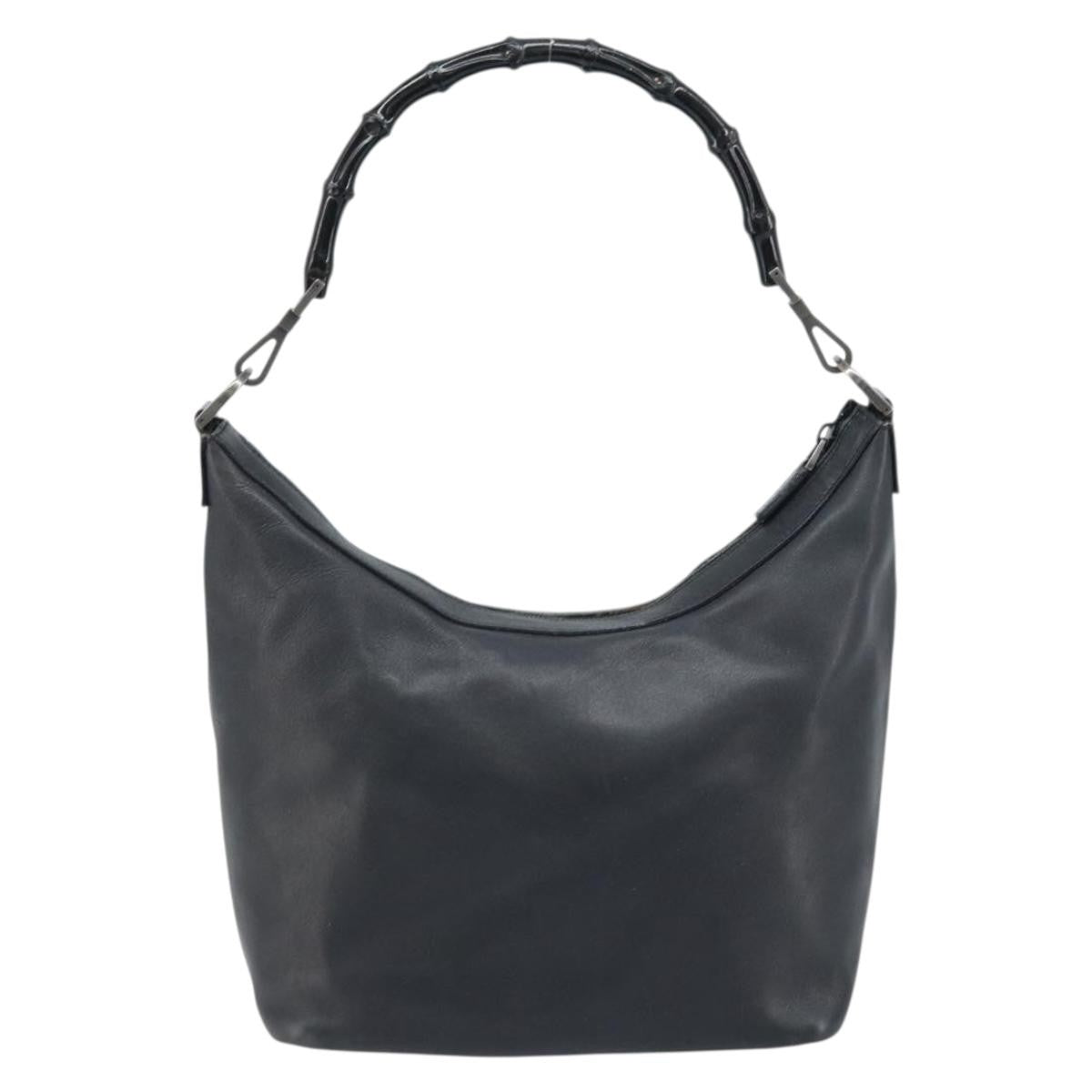 Gucci Vintage Bamboo Hobo Leather Black Leather Handbag (Authentic  )