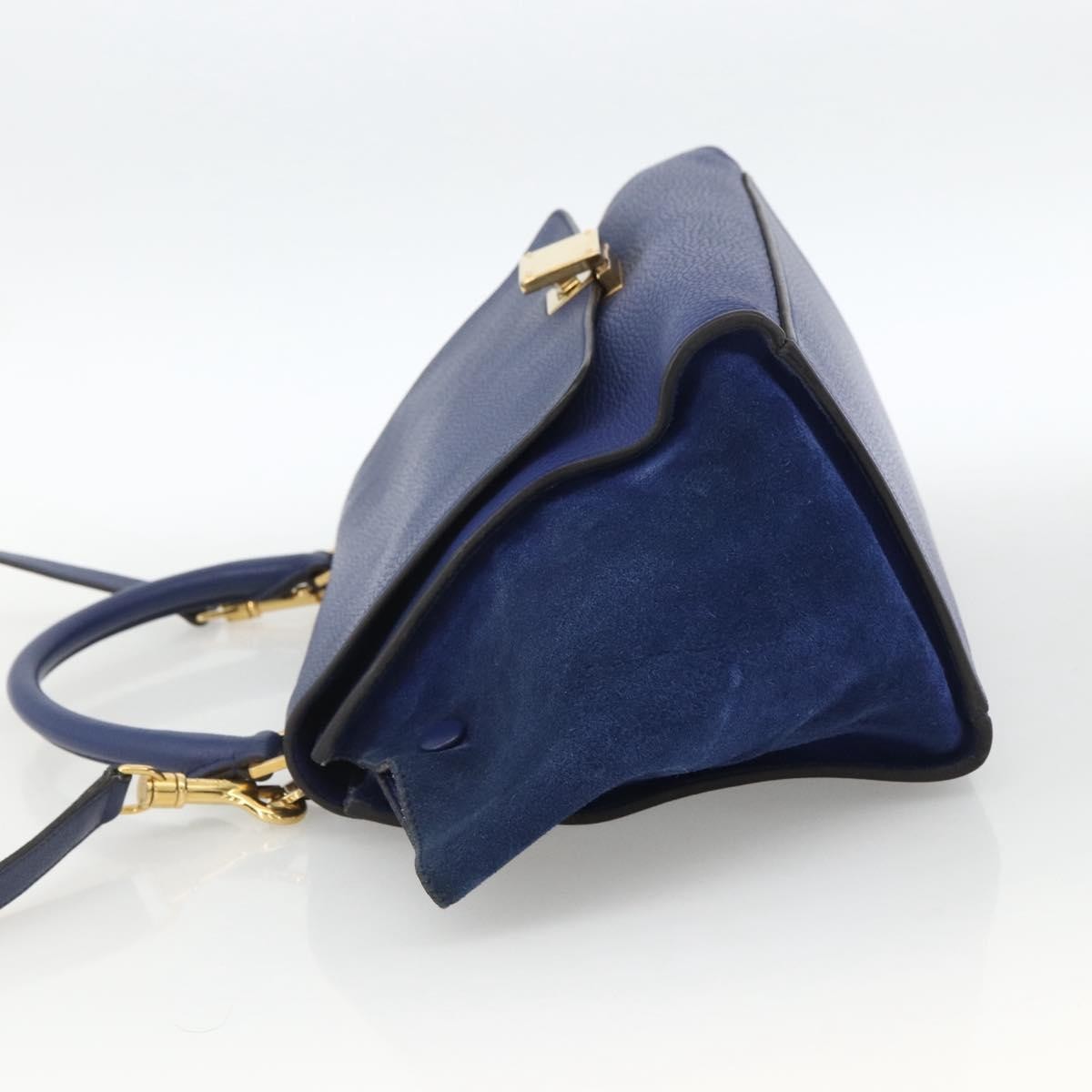 Celine Trapeze Bag Leather With Suede Blue Leather Handbag ( )