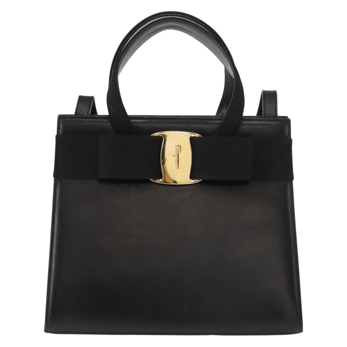 Salvatore Ferragamo Convertible Vara Bow Tote Leather Black Leather Handbag (Authentic  )