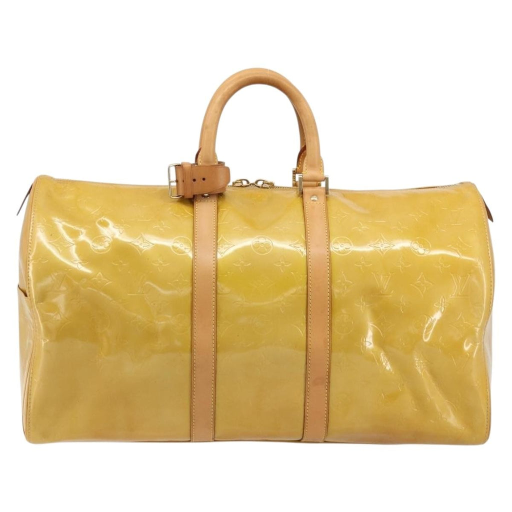 Louis Vuitton Mercer Keepall Handbag Monogram Vernis Beige Patent_Leather Handbag ( )