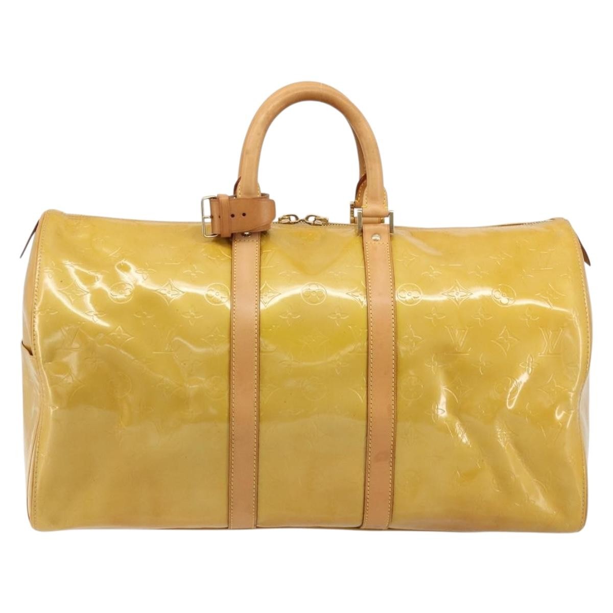 Louis Vuitton Mercer Keepall Handbag Monogram Vernis Beige Patent_Leather Handbag ( )