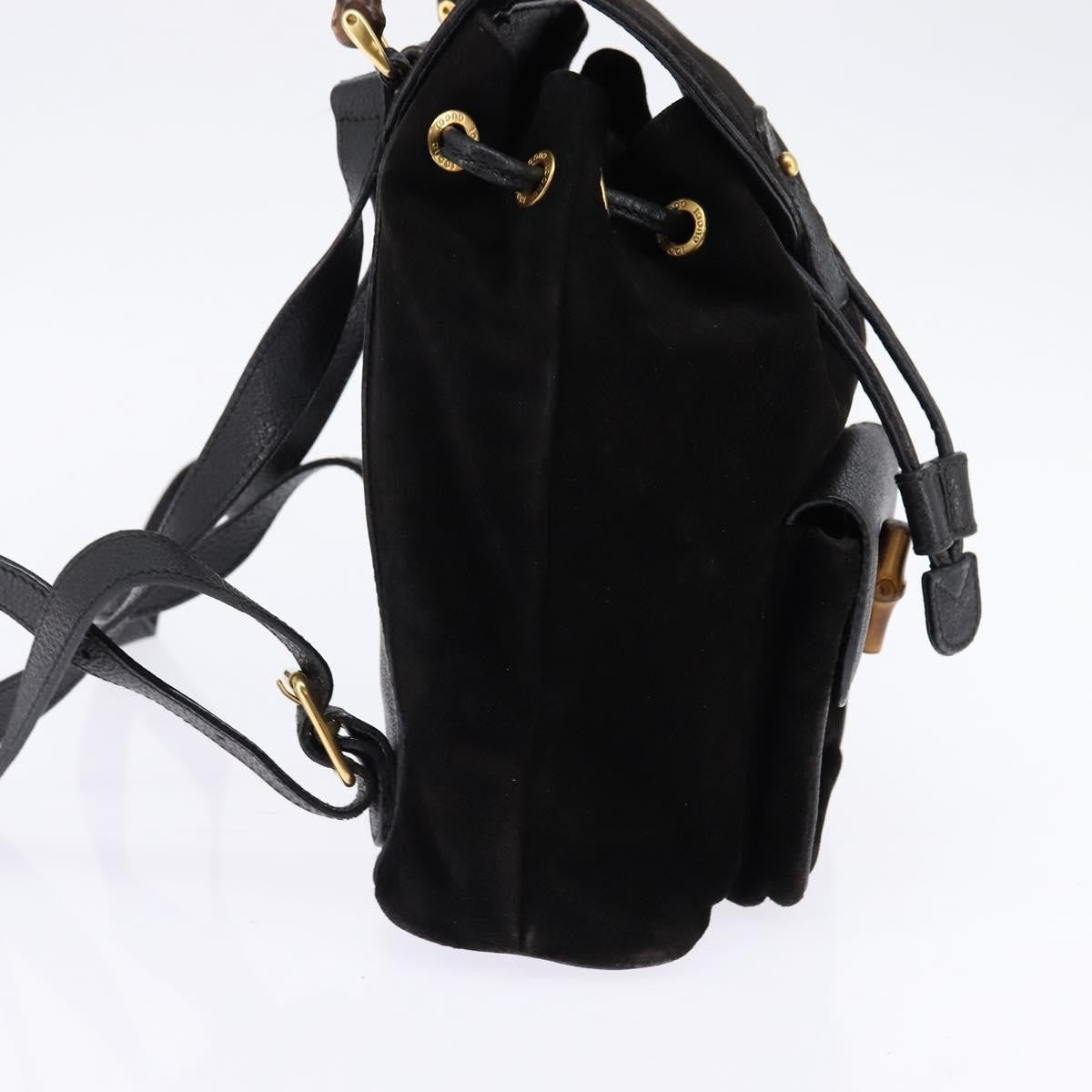 Gucci Vintage Bamboo Backpack Suede Black Suede Backpack Bag (Authentic  )