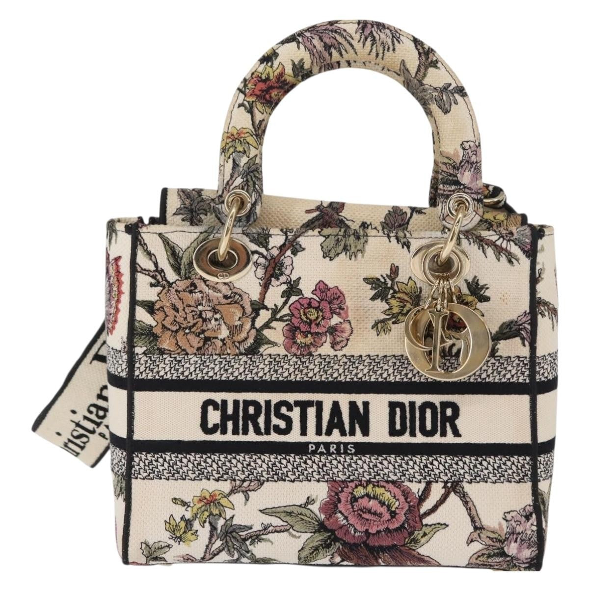 Christian Dior Lady D-Lite Bag Embroidered Canvas Multicolour Canvas Handbag (Authentic  )