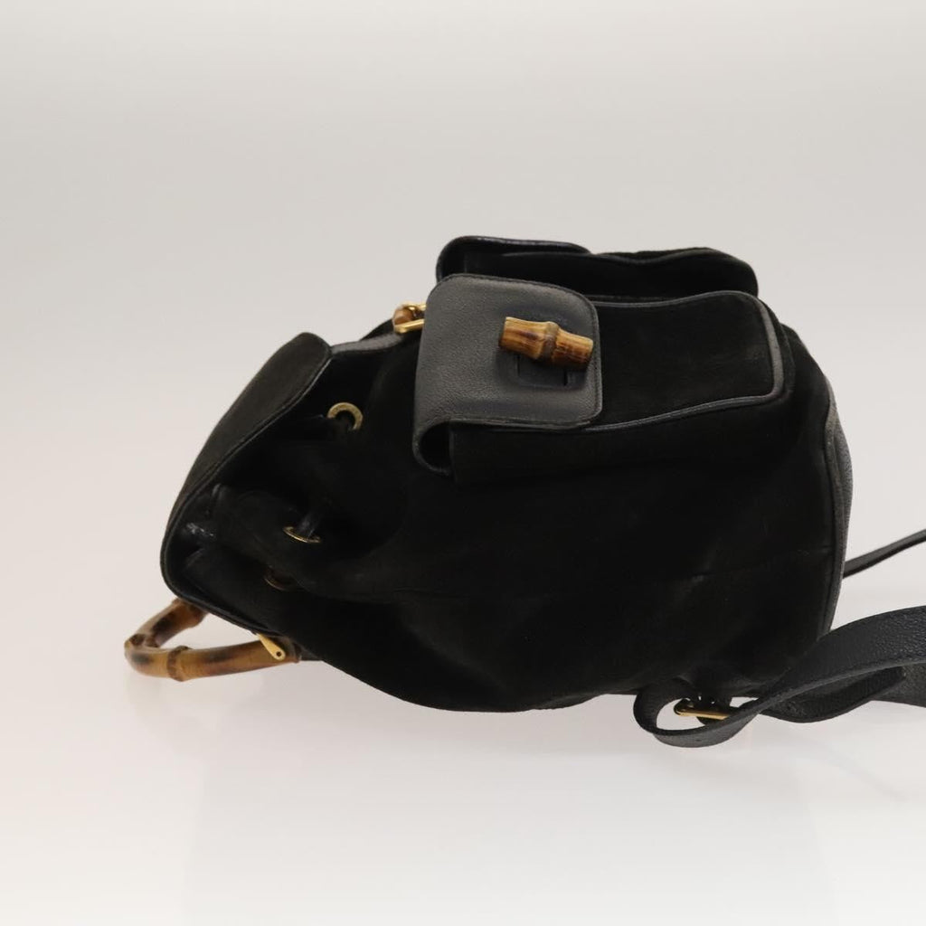 Gucci Vintage Bamboo Backpack Suede And Leather Black Suede Backpack Bag (Authentic  )