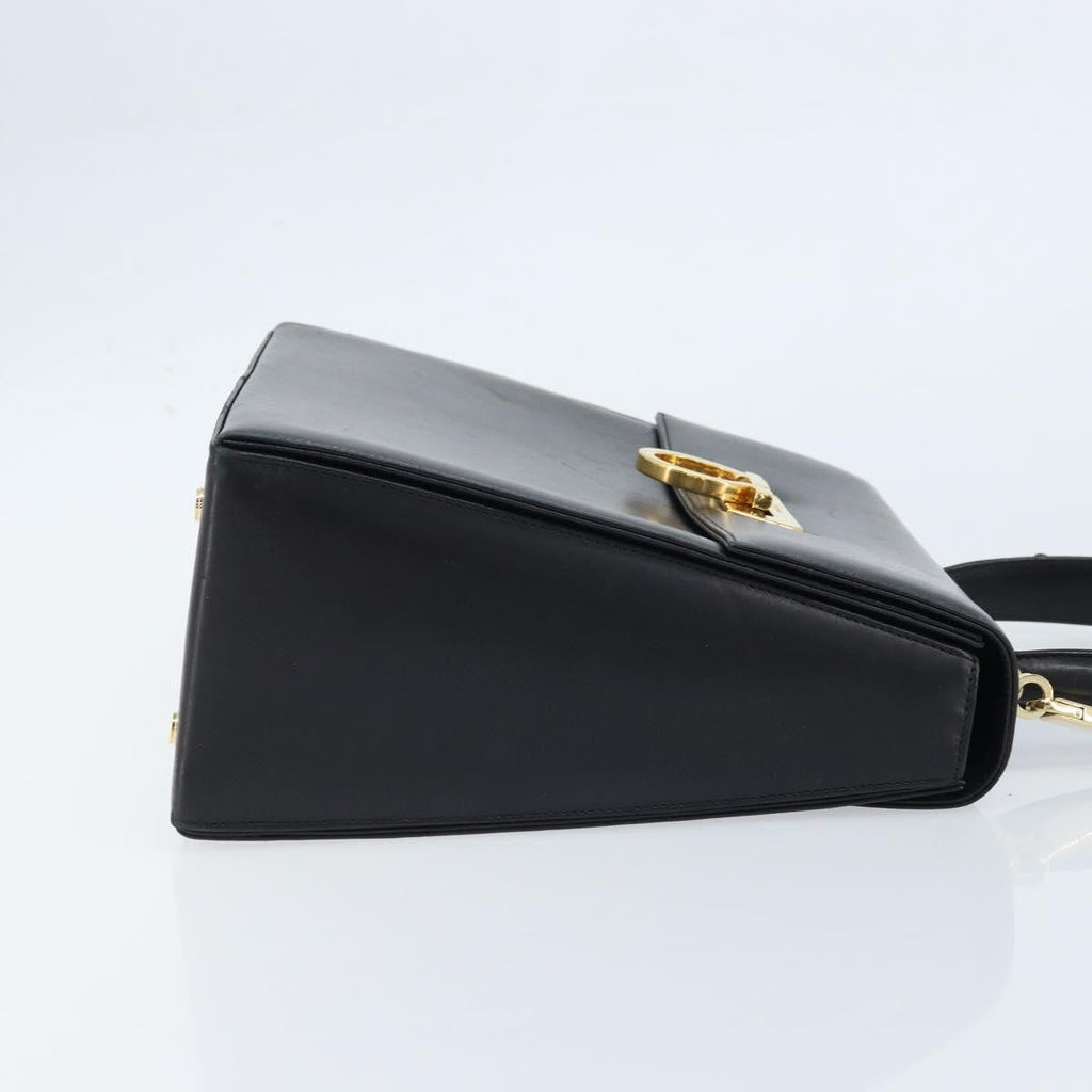 Salvatore Ferragamo Gancini Convertible Top Handle Bag Leather Black Leather Handbag (Authentic  )