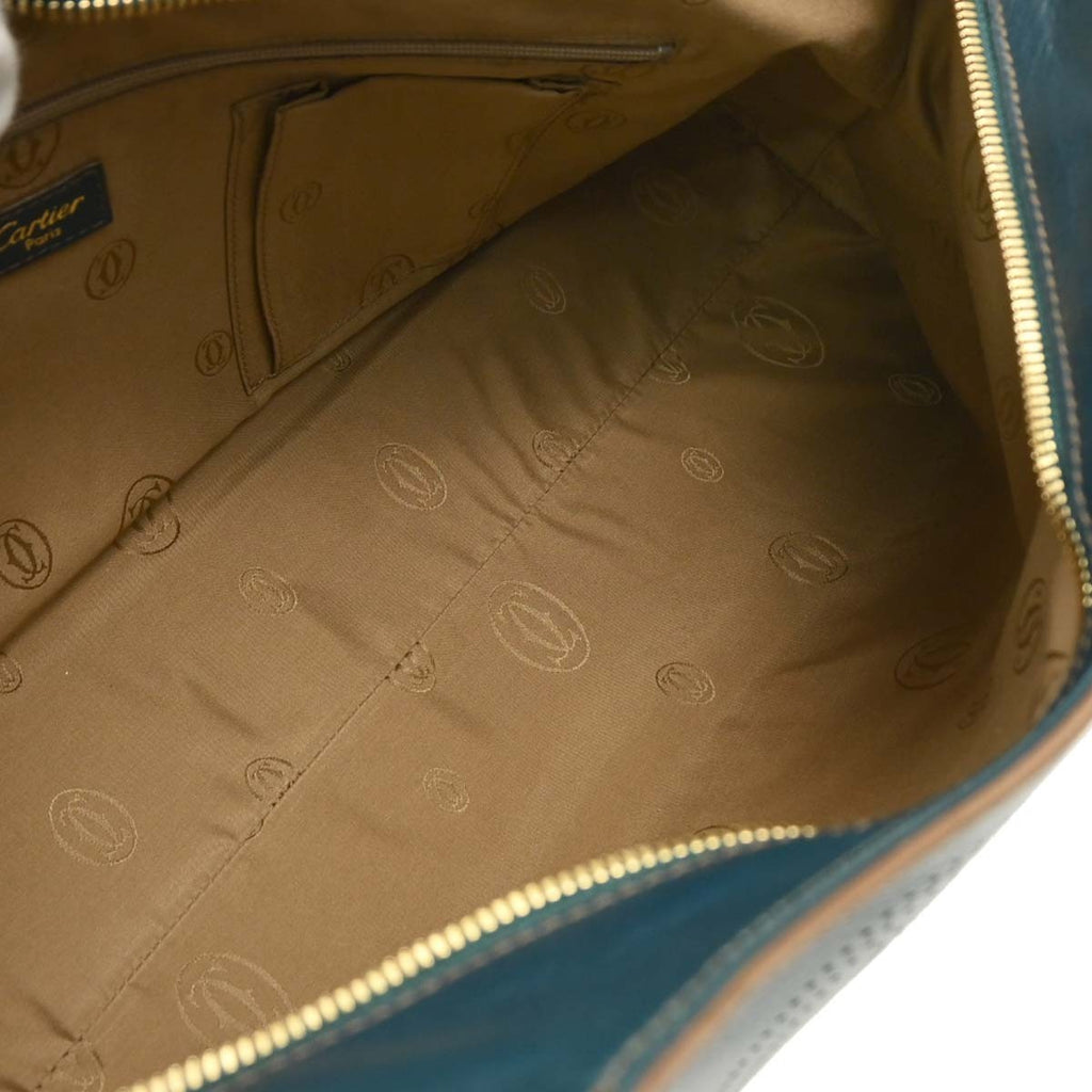 Cartier Marcello Handbag Leather Green Leather Handbag (Authentic  )