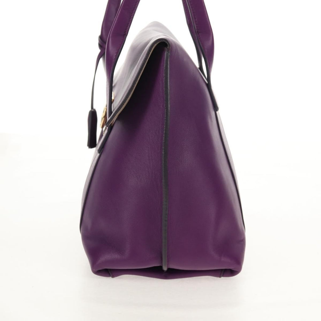 Salvatore Ferragamo Gancini Lock Flap Tote Leather Purple Leather Handbag (Authentic  )