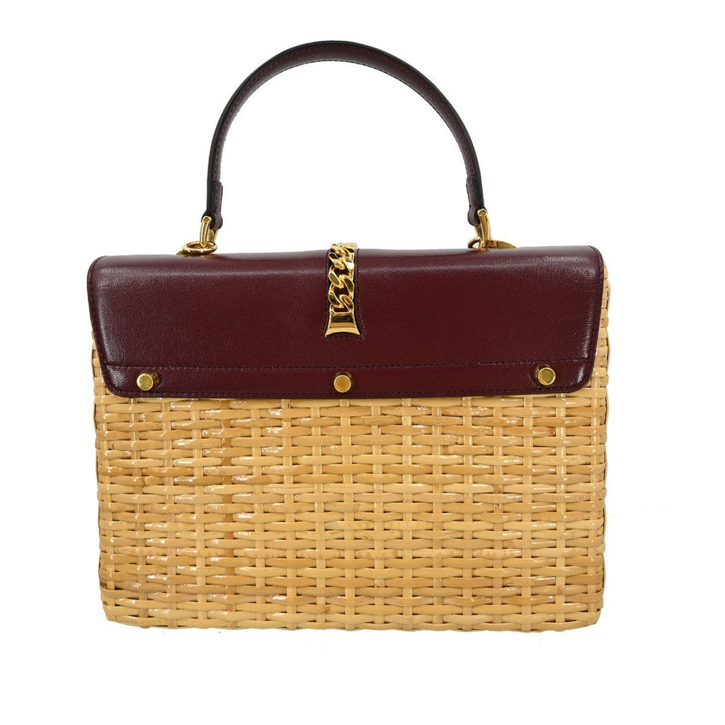 Gucci Sylvie 1969 Top Handle Bag Leather And Wicker Red Leather Handbag (Authentic  )