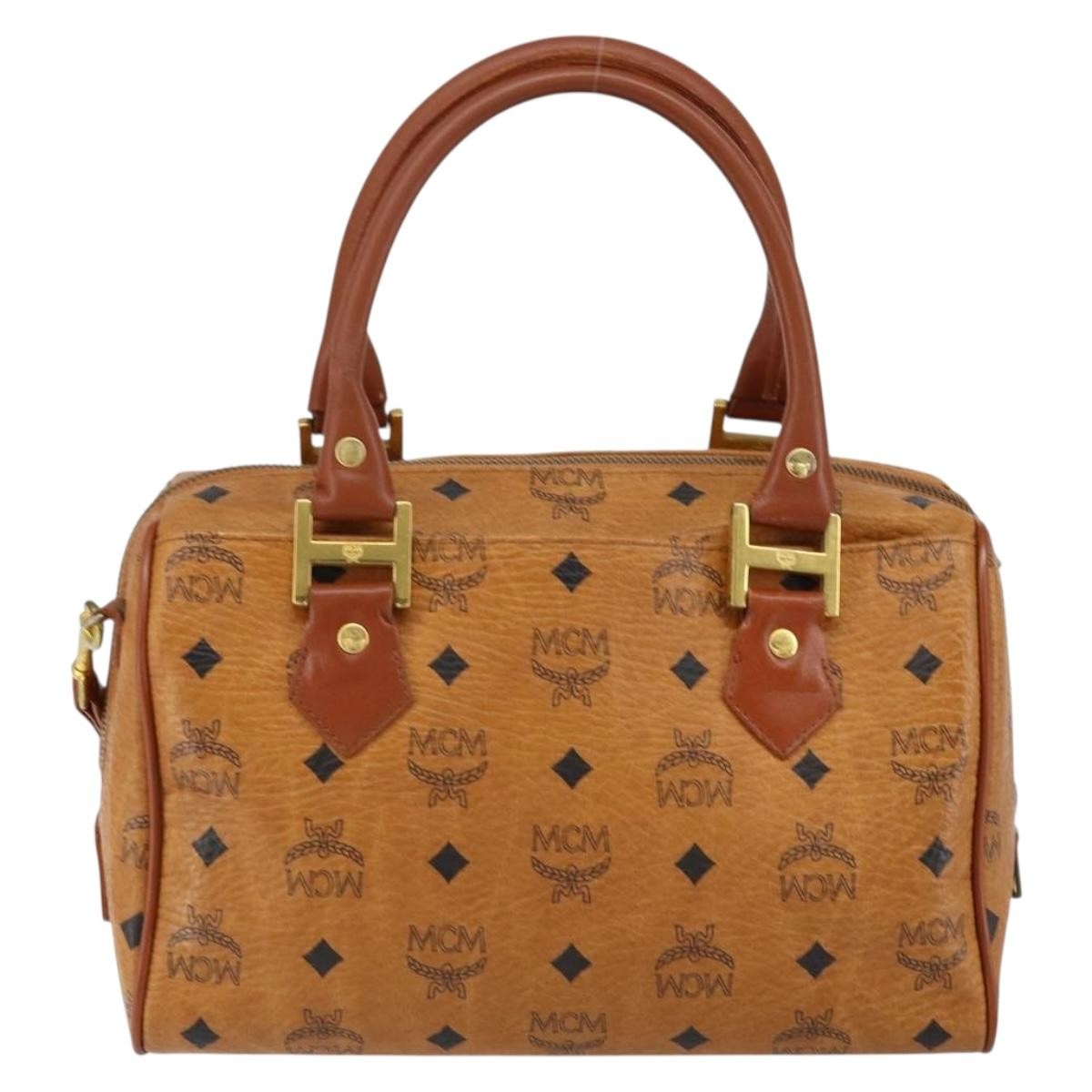 MCM Visetos Handbag Canvas And Leather Brown Canvas Handbag (Authentic  )