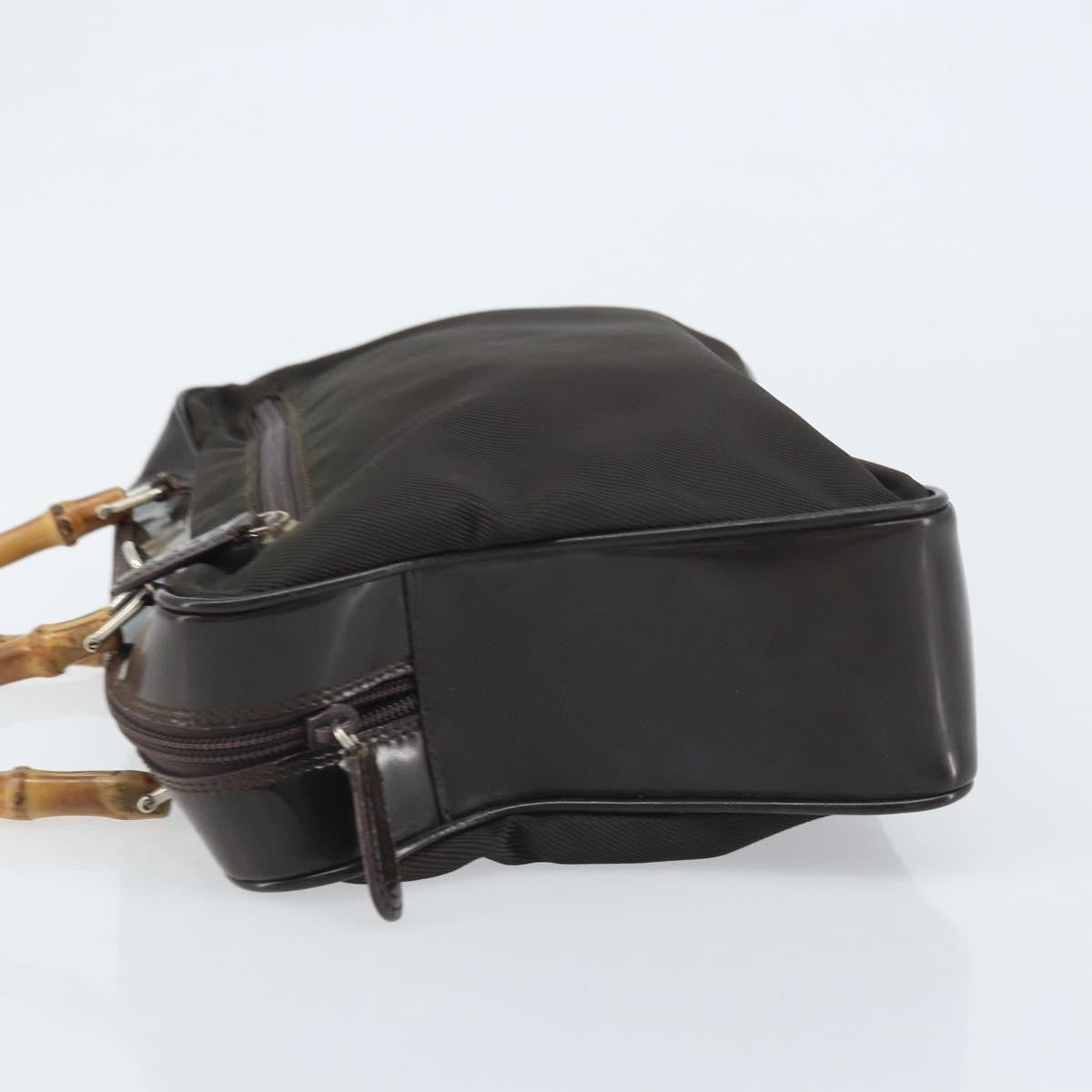 Gucci Vintage Bamboo Handle Bag Nylon Brown Nylon Handbag (Authentic  )