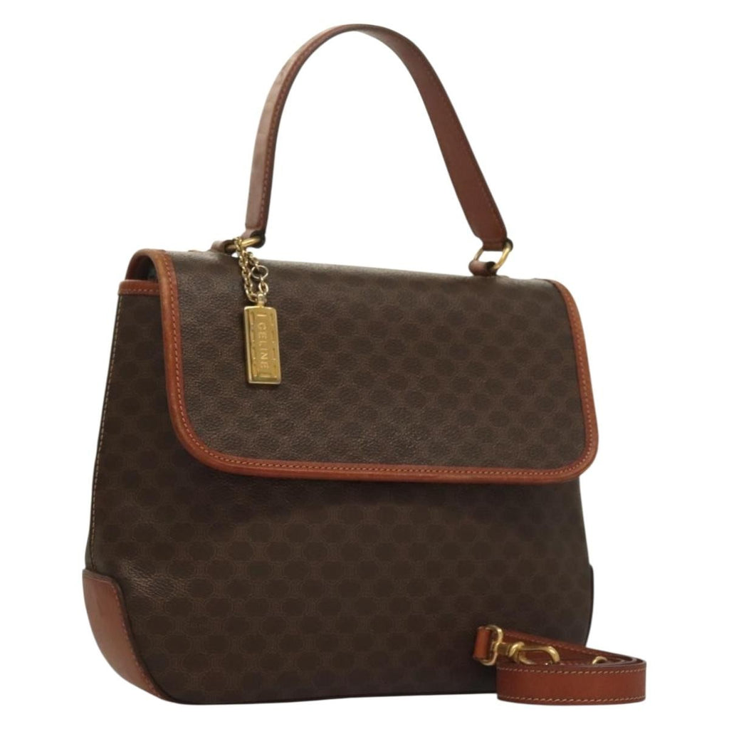 Celine Triomphe Vintage Handbag Macadam Canvas Brown Canvas Bag (Authentic  )