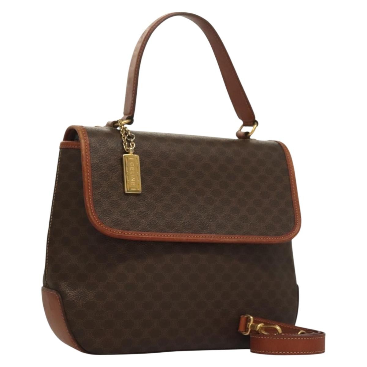 Celine Triomphe Vintage Handbag Macadam Canvas Brown Canvas Bag (Authentic  )