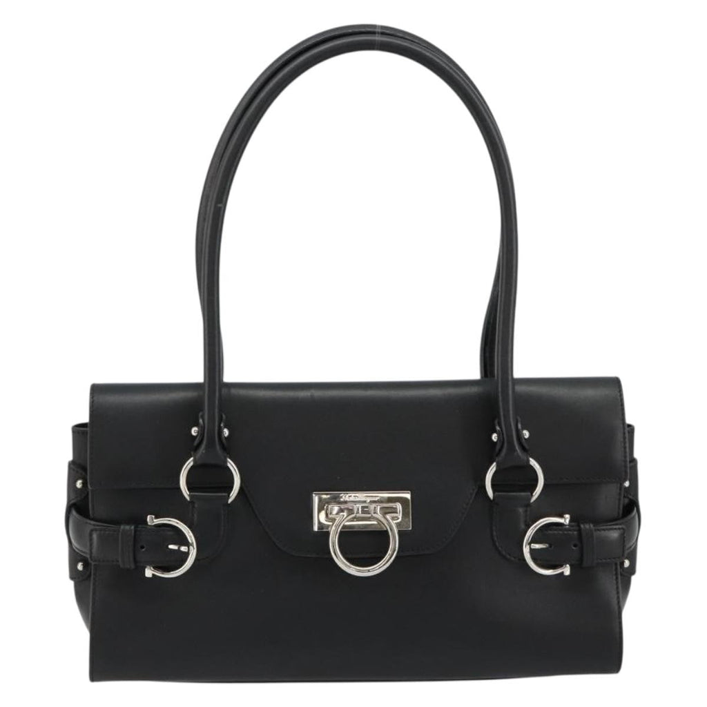Salvatore Ferragamo Gina Satchel Leather Black Leather Handbag ( )