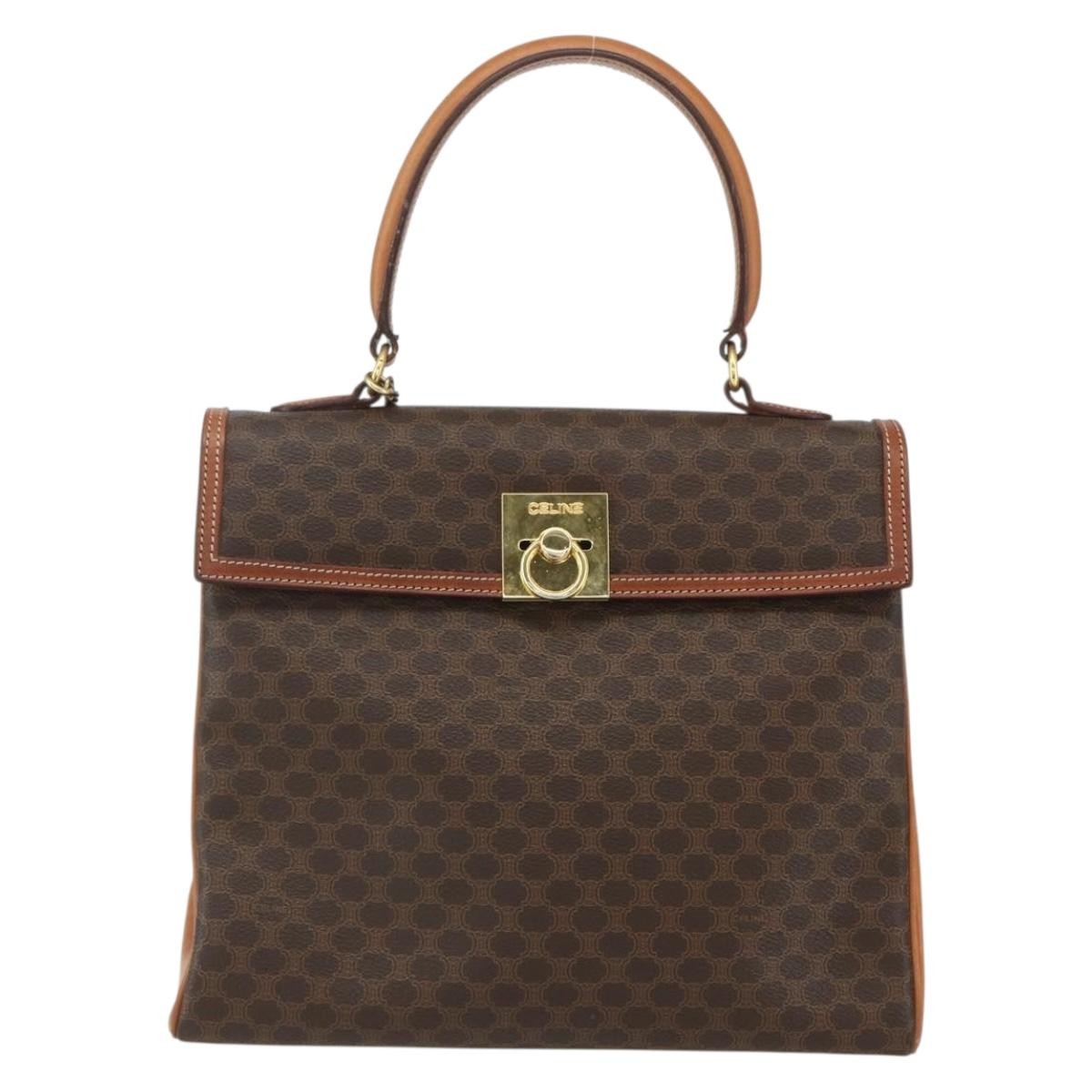 Celine Vintage Macadam Handbag Canvas And Leather Brown Canvas Handbag (Authentic  )