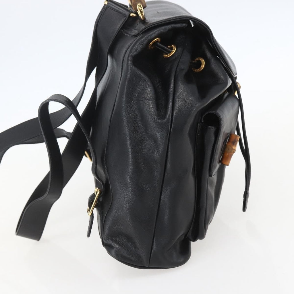 Gucci Vintage Bamboo Backpack Leather Black Leather Backpack Bag (Authentic  )