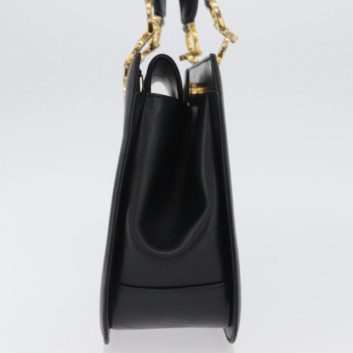 Salvatore Ferragamo Gancini Handbag Leather Black Leather Handbag (Authentic  )