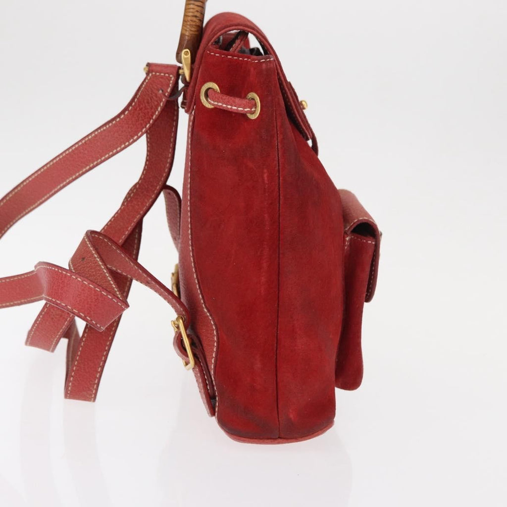 Gucci Vintage Bamboo Backpack Leather Red Leather Backpack Bag (Authentic  )