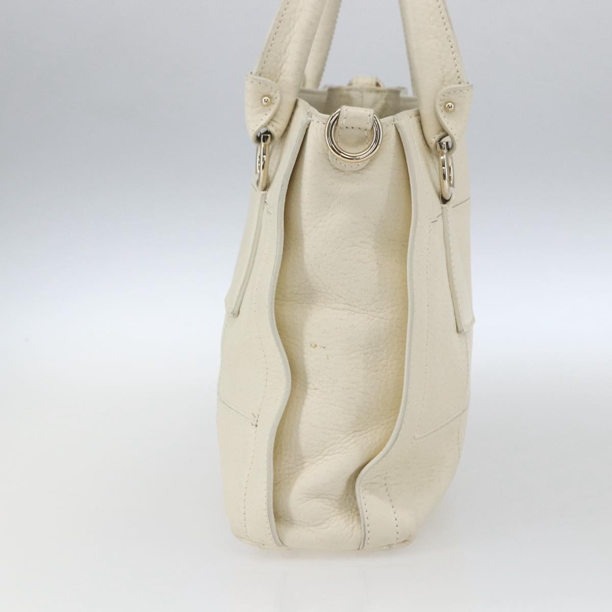 Salvatore Ferragamo Gancini Handbag Leather White Leather Handbag (Authentic  )