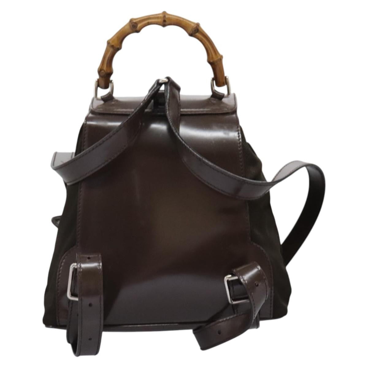 Gucci Vintage Bamboo Backpack Nylon And Patent Leather Brown Nylon Backpack Bag (Authentic  )