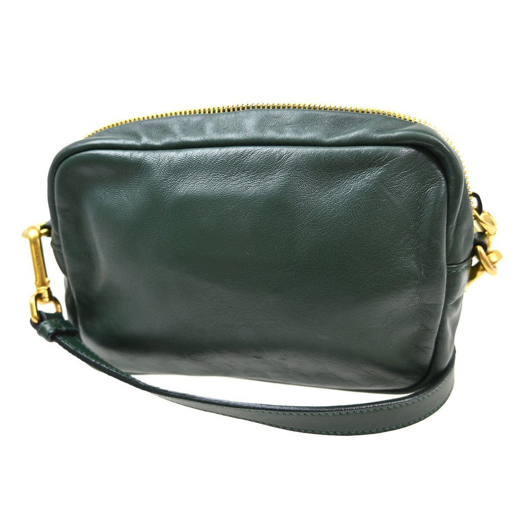 Prada Vintage Chain Shoulder Bag Leather Green Leather Handbag ( )