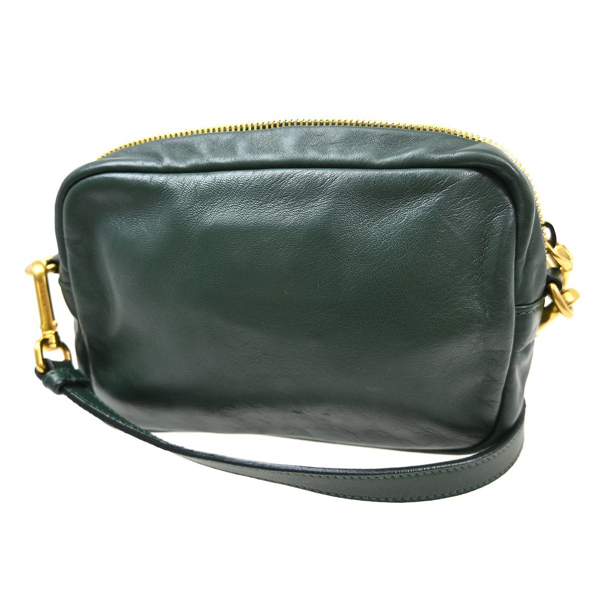 Prada Vintage Chain Shoulder Bag Leather Green Leather Handbag ( )