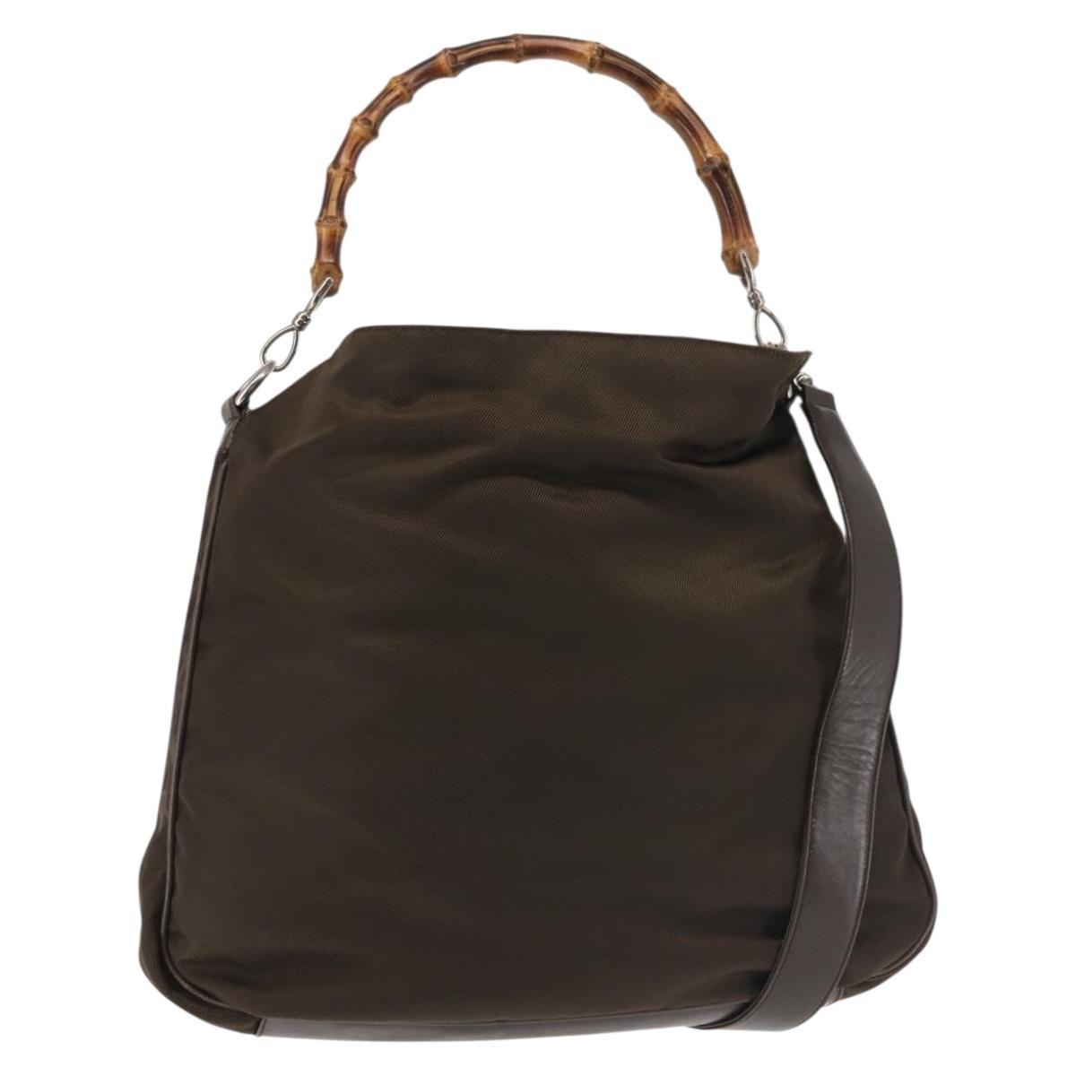 Gucci Vintage Bamboo Handle Bag Nylon Khaki Nylon Handbag ( )