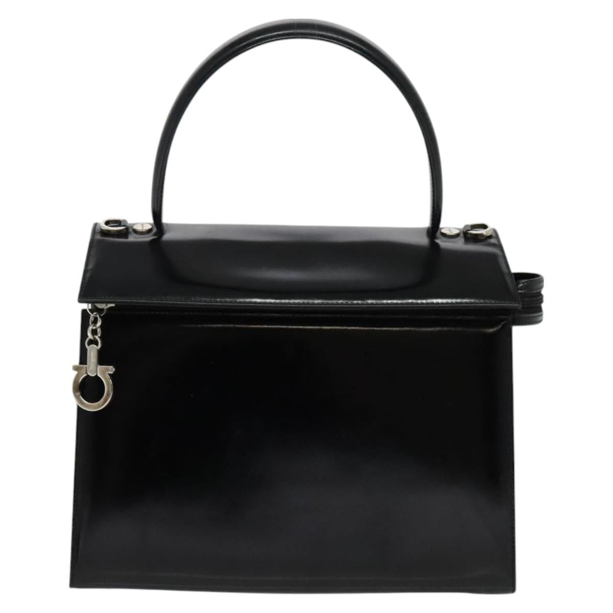 Salvatore Ferragamo Gancini Handbag Patent Leather Black Patent_Leather Handbag (Authentic  )